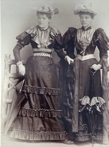 Cabinet Card 2 Fancy Women w/ Umbrellas Sisters? F.D. Storm Photographer Denver - Picture 1 of 3