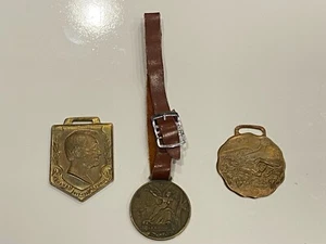 Art Nouveau Paris 1889 Exposition Bronze Medal/Swimming/Abraham Lincoln Fobs - Picture 1 of 8