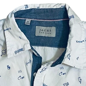 Jachs New York Herren Weiß Greetings Kurzarm Button Down Hemd Baumwolle Größe M - Bild 1 von 9