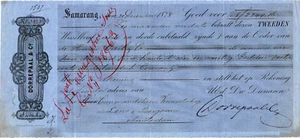 Netherlands East Indies, 1878, Vintage Cheque Order / Promissory Note - Samarang - Picture 1 of 1