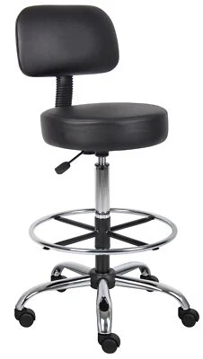 Caressoft Medical Drafting Stool with Back Adjustable Height Chrome Base - Image 1 of 4