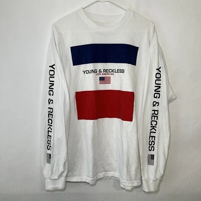 Camiseta de manga larga Young & Reckless para hombre talla XL blanca roja azul bandera usada en excelente estado Foto 1 de 4