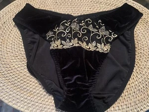 Vintage FeLina Lingerie Black Velvet with Embroidered floral Front Panty Size L - Picture 1 of 6