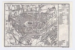 1895 ORIGINAL ANTIQUE MAP OF ULM / BAVARIA GERMANY - Picture 1 of 3