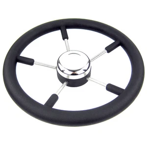 13-1/2" Boat Marine Steering Wheel PU Foam Stainless Steel Cap 5 Spoke 15 Degree - Picture 1 of 7