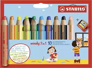Multi-talented Pencil - STABILO woody 3-in-1 - Wallet of 10 - Assorted Colors + - Picture 1 of 8