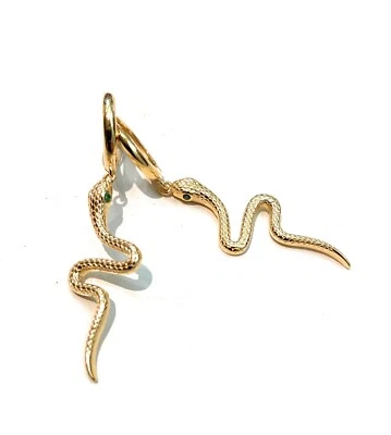 Orecchini a Cerchietto Pendente Serpentino Snake Argento Sterling Oro - Immagine 1 di 3