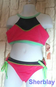 Hobie Girls' Big Hi-Neck Bikini Top and Side Tie Hipster Bottom Swimsuit Set - Picture 1 of 5