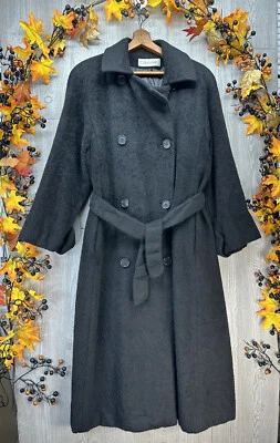 Calvin Klein Trench Coat Cashmere Womens Size 12 Black Belted USA Made Vintage - Image 1 of 4