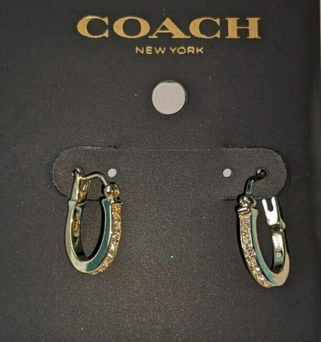 Coach Pave Signature Huggie Earrings Jewelry Rhinestone Gold Silver F54497