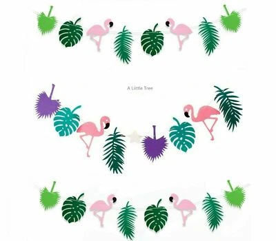 3 x Tropische Hawaii Flamingo Palme Blatt Wimpel Banner Girlande Sommer Party Deko - Bild 1 von 4