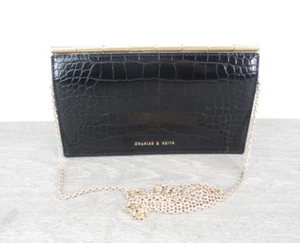 Charles & Keith Mini Small Black Gold Chain Crossbody Evening Purse Bag - Picture 1 of 12