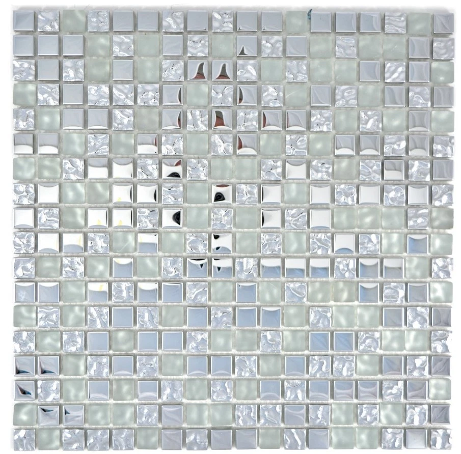 Mosaico Piastrella vetro traslucido cristallo argento satinato 92-0217 |1 foglio