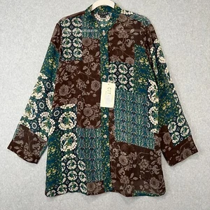 Citron Santa Monica Bluse Damen L 100 % seidengrün braun gemischt Blumenmuster neu mit Etikett - Bild 1 von 14
