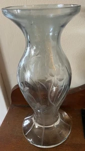 Lenox Crystal Lt Iridescent Reverse Ombre Blue Glass Floral Vase Heavy Etched 9" - Picture 1 of 9