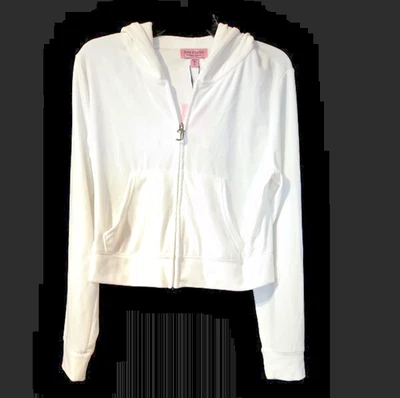 Juicy Couture White Cream Soda Hoodie Women's NEW Velour Long Sleeve Size Large - Image 1 of 3