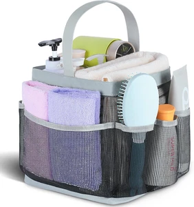 Mesh Shower Caddy Tote with 8 Pockets – Dorm, Gym, Beach & Travel Bag - Grey - Picture 1 of 12