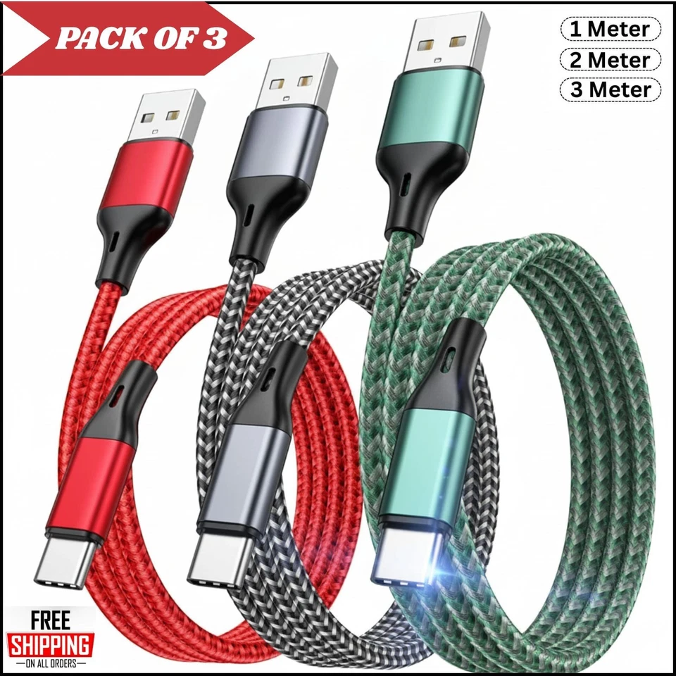 USB A to Type C Fast Charger Cable 3A For Samsung Mobile Phone Lead USB C Cable - Image 1 of 4