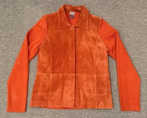 Sigrid Olsen Leather & Silk Jacket Sz L Button-Up Pockets - Picture 1 of 11