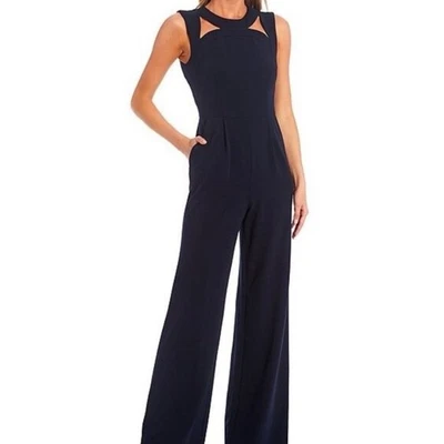 Mono sin mangas recortado CALVIN KLEIN talla 14 azul marino crepé cremallera trasera NUEVO Foto 1 de 4