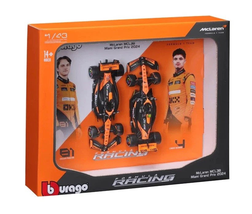 Bburago 18-38109 2024 F1 McLaren ML38 2 Car Set Norris And Piastri