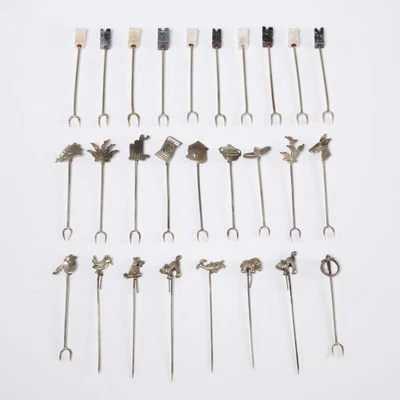 Mexican Silver Stone Tiki Cowboy Western Cocktail Appetizer Picks Mixed 25pc Lot - Image 1 of 4