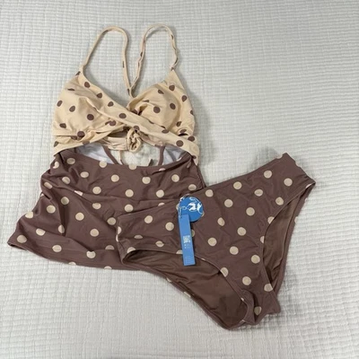 Traje de baño Cupshe para mujer grande marrón tostado lunares dos piezas Tankini playa NUEVO Foto 1 de 4