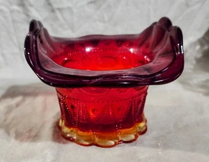 Vtg KEMPLE GLASS Amberina Dewdrop & Lace Art Basket Candy/Nut Dish Vase UV Glow - Picture 1 of 5