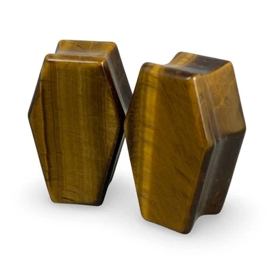 Juego de tapones de doble llamarada para ataúd de piedra de ojo de tigre (STN-639) medidores de oído orgánicos Foto 1 de 4