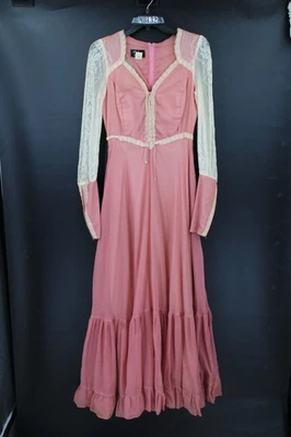 Maxi Vestido Vintage Gunne Sax Prairie Cottagecore Talla 9 ROSA con hermoso encaje Foto 1 de 4