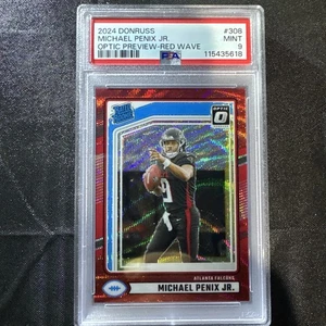 2024 Donruss Optic Preview Red Wave #308 Michael Penix Jr RC Rookie PSA 9 Mint - Picture 1 of 2