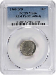 1969-D/D Roosevelt Dime RPM FS-501 MS66 PCGS - Picture 1 of 2