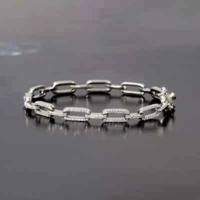 Paperclip Chain Bracelet 14K White Gold Plated 3Ct Round Cut Lab Created Diamond - Image 1 of 2
