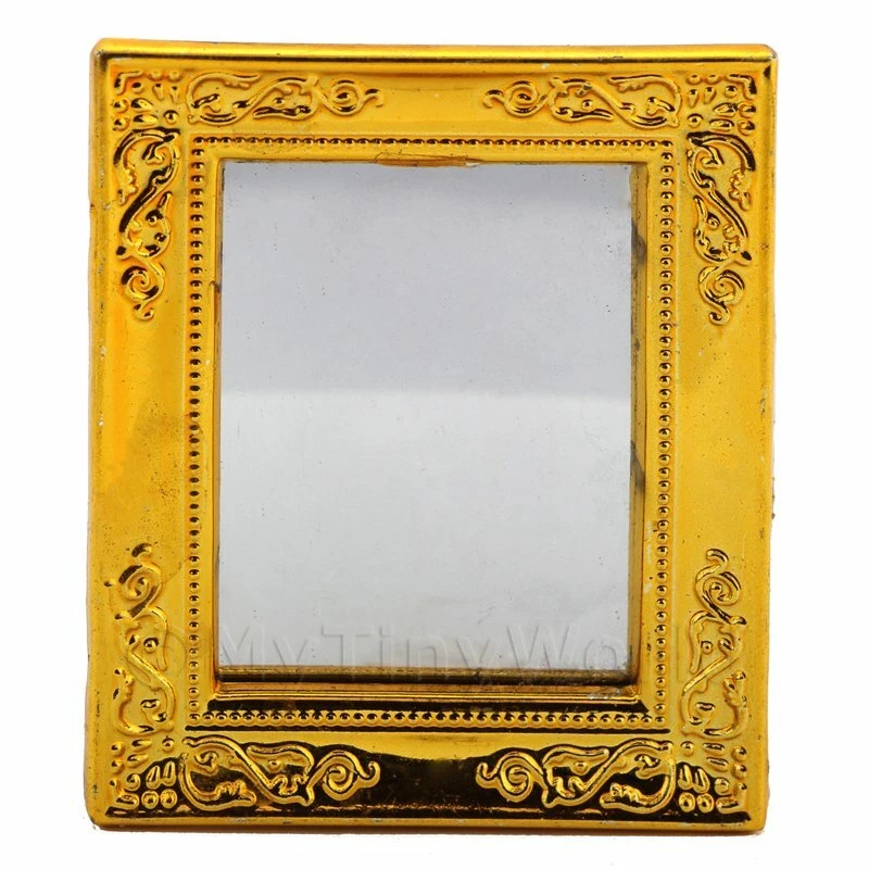 Espejo de plástico en miniatura de oro brillante con bordes dorados para casa de muñecas Foto 1 de 1