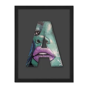 Letter A Womans Face Green Purple NYC Graffiti Initial Framed Art Print 18X24 In - Bild 1 von 25
