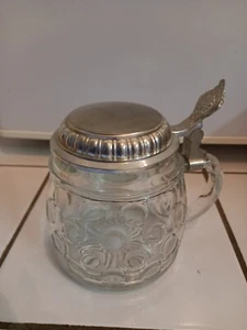 Bierkrug Zinn Krug Glaskrug mit Zinndeckel BMF Bier Seidel - Bild 1 von 4