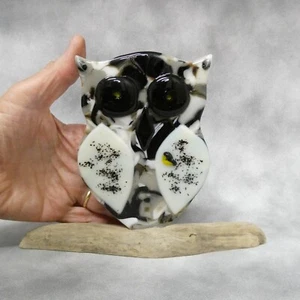 Cute Hootie Owl Fused Art Glass On Driftwood Base OOAK O'Dare - Picture 1 of 3
