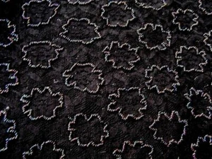 BEADED IRIDESCENT OUTLINE FLOWER BLACK LACE 18" x 36" + 21" X 36" - Picture 1 of 1