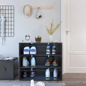 3 Layers Wooden Shoe Storage Cabinet with LED Light and Glass Door Black - Picture 1 of 12