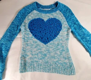 Vintage Justice Little Girls Size 6 Pullover Sweater Blue Heart With Gems 2013 - Picture 1 of 6