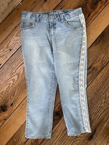 Girls Cat & Jack Capri Pants Sz 12 Lace Detail Light Wash adjustable waist - Picture 1 of 4