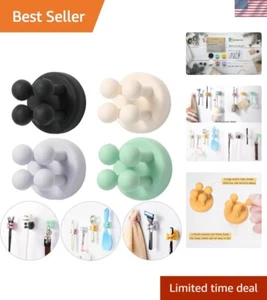 Multicolor Silicone Toothbrush Holders - Adhesive Hooks for Bathroom & Kitchen - Picture 1 of 11