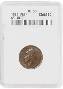 ANACS Soapbox AU50 1929 Great Britain Farthing 1/4P Rare Holder - Picture 1 of 3