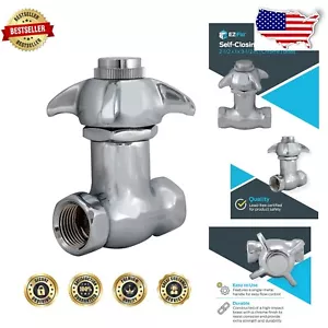 Lead-Free Brass Self-Closing Shut Off Valve - 1/2 Inch for Bathroom Convenience - Picture 1 of 8