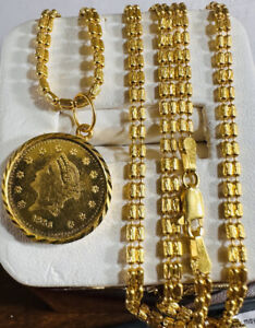 22K Solid 916 Real Gold Ladies Women’s Coin Necklace 20” Long 15.4g 3.2mm