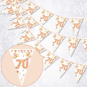 Happy 70th Birthday Banner Bunting Flag Triangle Banner Rose Gold Glitter 70t... - Picture 1 of 7