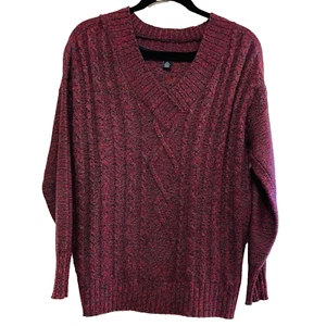 TOMMY HILFIGER Burgundy Cable Knit Long Sleeve Sweater Sz M - Picture 1 of 8