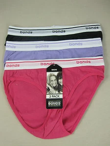 Bonds Girls 3 Pack Bikini Brief Underwear sizes 6 8 Colour Pink Purple Black - Picture 1 of 3