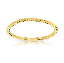 Solid 14k Yellow Gold Dainty Stackable Roped Cable Design Slender Twisted...
