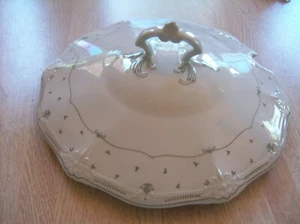 VINTAGE GERMAN CHINA TIRSCHENREUTH FLEUR DE LIS GREEN SMALL VEGETABLE LID - Picture 1 of 3